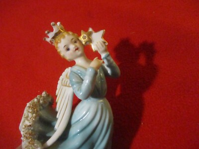 Porcelain Lenwile Ardalt Blue Sparkly Angel with Star- back wing missing section