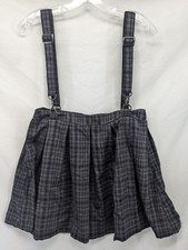 Hot Topic Plaid Mini Skirt Suspenders Schoolgirl Academia Gray Black