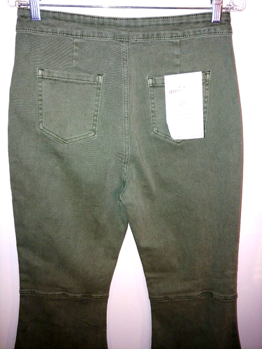 ANNA-KACI LADIES HIGH WAIST GREEN WIDE BELL-BOTTOM PANTS-JR L-NWT-TRENDY/CUTE - Picture 2 of 7