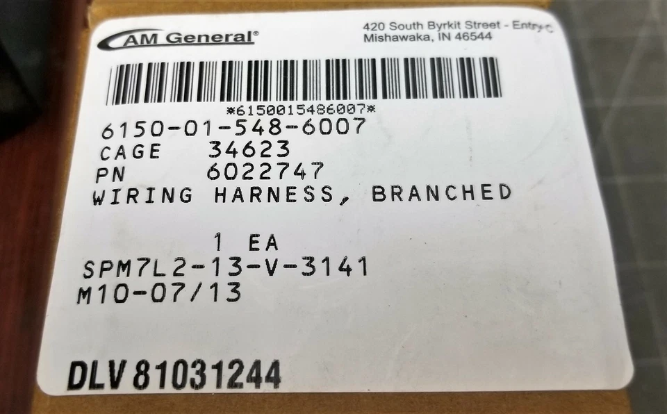 HMMWV / AM General Jumper Branched Wiring Harness 6022747 [BB49] - Image 3 of 4