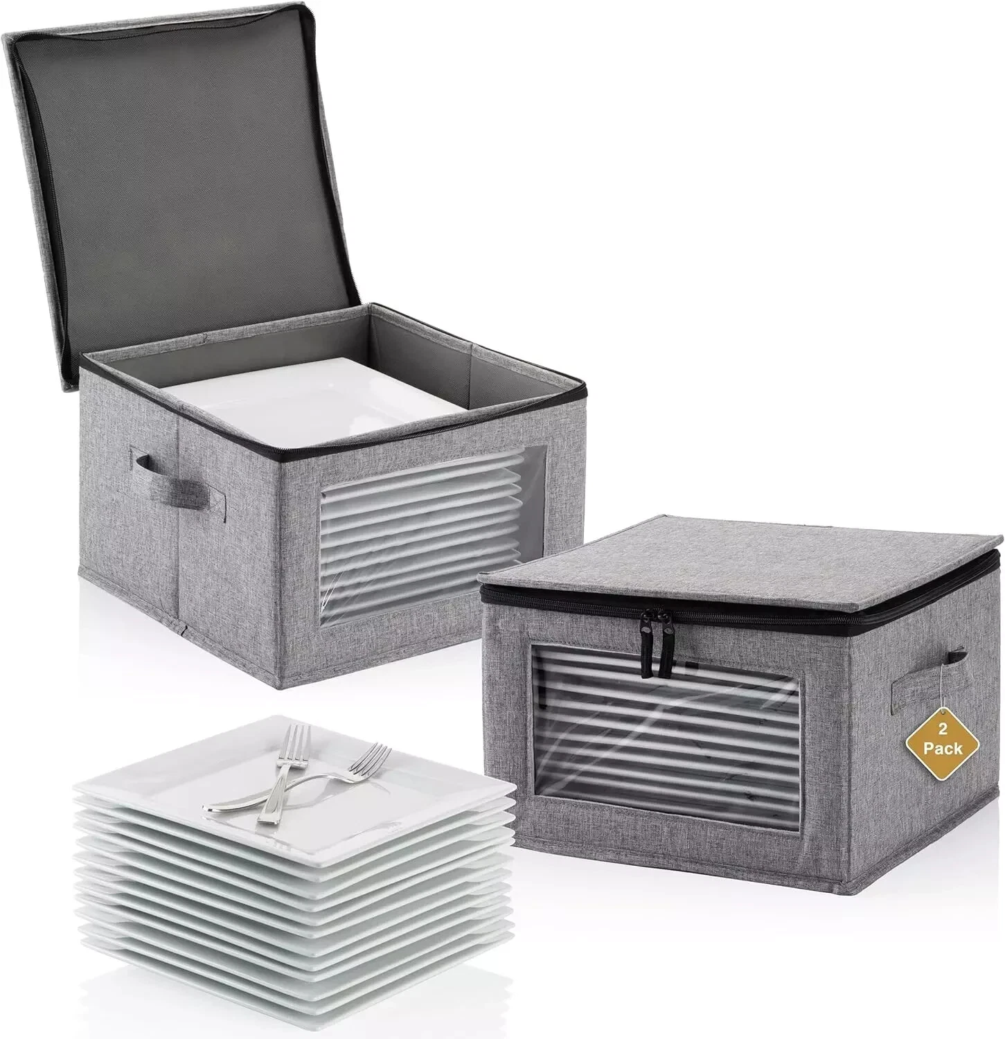2 PACK Square China Storage Containers for Dishes, 10 x10 x8 Plate Storage, Dis