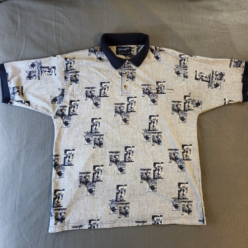 Vintage Wrangler Western Polo Pocket Shirt Herren Gr. XL All Over Print Rodeo