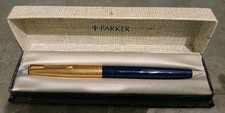 Vintage 1960's Parker 17 Lady 12ct Rolled Gold Cap Navy Blue Fountain Pen Boxed