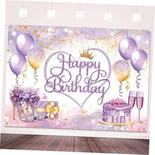 Purple Gold Happy Birthday Backdrop Banner 7x5ft Purple Birthday Party