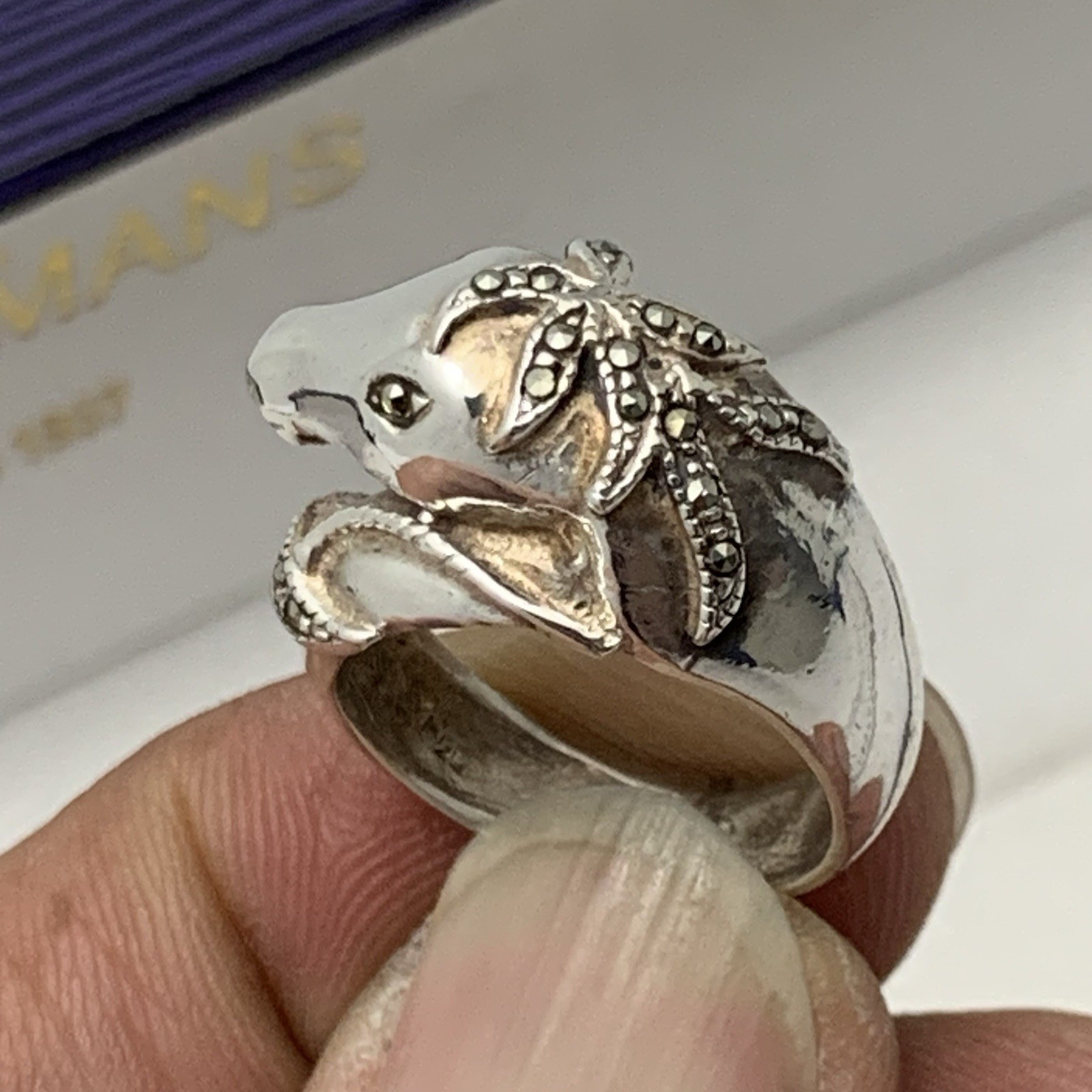 Unique Solid Silver Marcasite Horse Head Ring Ide… - image 7