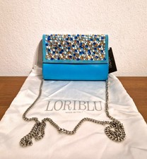Borsa pochette con tracolla Loriblu, con strass, azzurro, in pelle