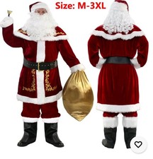 Men's Santa Claus Costume 12PCS. Christmas Velvet Adult Deluxe Santa Suit, 3XL