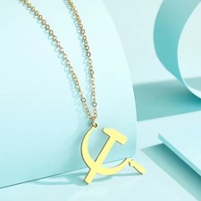 Small Hammer Sickle Gold Stainless Steel Communist Party Emblem Pendant