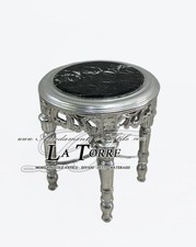 Kleiner Tisch Runde Barocco Louis XV Etagere Silber Marmor Schwarz AL3444