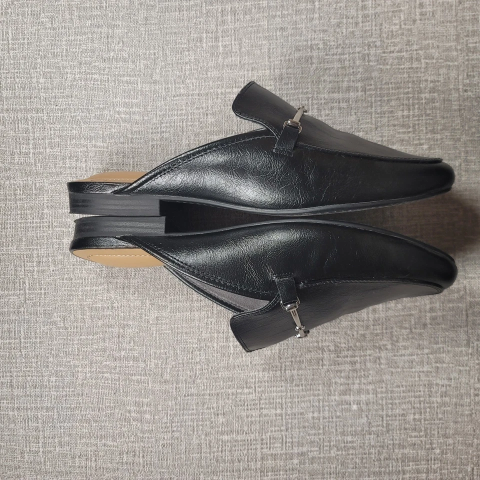 Zapatos planos Rachel Zoe Alani Mules para mujer 9,5 negros de imitación de cuero Foto 4 de 4