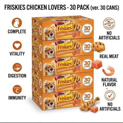 5 Packs, Friskies  Chicken Lovers Adult Cat Wet Food -Variety Pack, 32 CT 176 OZ
