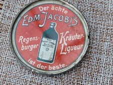 antik Reklame Spiegel Jacobis (j&uuml;disch) Regensburger Kr&auml;uter Liqueur um 1910