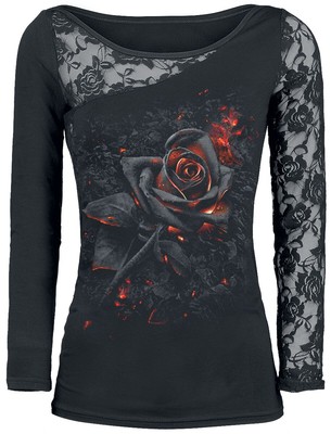 Spiral Langarmshirt Damen Burnt Rose schwarz Gothic, Rockwear