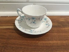 Royal Sutherland Blue Floral Bone China Tea Cup and Saucer England swirl pattern
