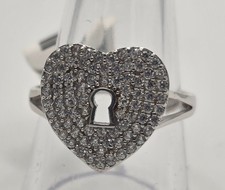 2710771 Simulated Diamond Love Lock Ring in Rhodium Plated Silver Size S