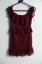 Miss Selfridge Womens Frill Lace Mini Dress - Burgundy - Size 6 (h38)