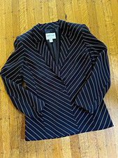 OSCAR by Oscar de la Renta Silk Pinstripe Blazer 1-Button Womens 10