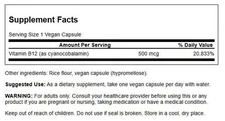 Swanson Vitamin B-12 500 Mcg 100 Capsules