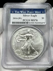 2014-W $1 American Silver Eagle PCGS MS70 1 oz Fine .999 West Point Struck Coin