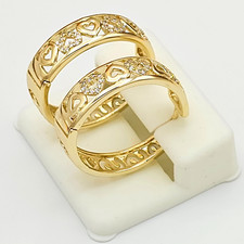 14K Gold Plated Hearts Crystals Hoop Earrings. Elegant and Fancy Jewelry