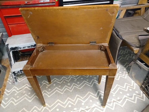 Vintage Brown Wood Bench for Piano & Organ with Flip-Up Storage Compartment
