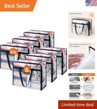 6 Pack Clear Clothes Storage Bags, 40L Plastic Blanket Storage Bag, Vinyl Fol...