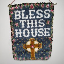 Latch Hook Wall Hanging Bless This House 20x27  Religious Christianity Read
