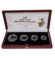 1998 Britannia Four-Coin Set Gold Proof Box, Coa and Capsules.NO COINS.Coa443