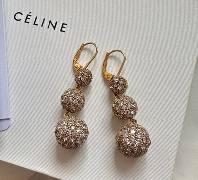 Brandneu CELINE Phoebe Philo Kristall Punkte Ohrringe goldfarben mit Box Etik...