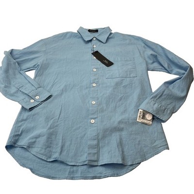 Mcedar Linen Blend Button Down Shirt Mens Small Light Blue New L/S Pocket