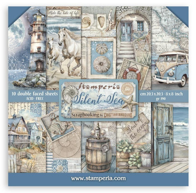 Stamperia SILENT SEA 8x8 Paper Pad 10 Sheets Mixed Media Beach Nautical SBBS125