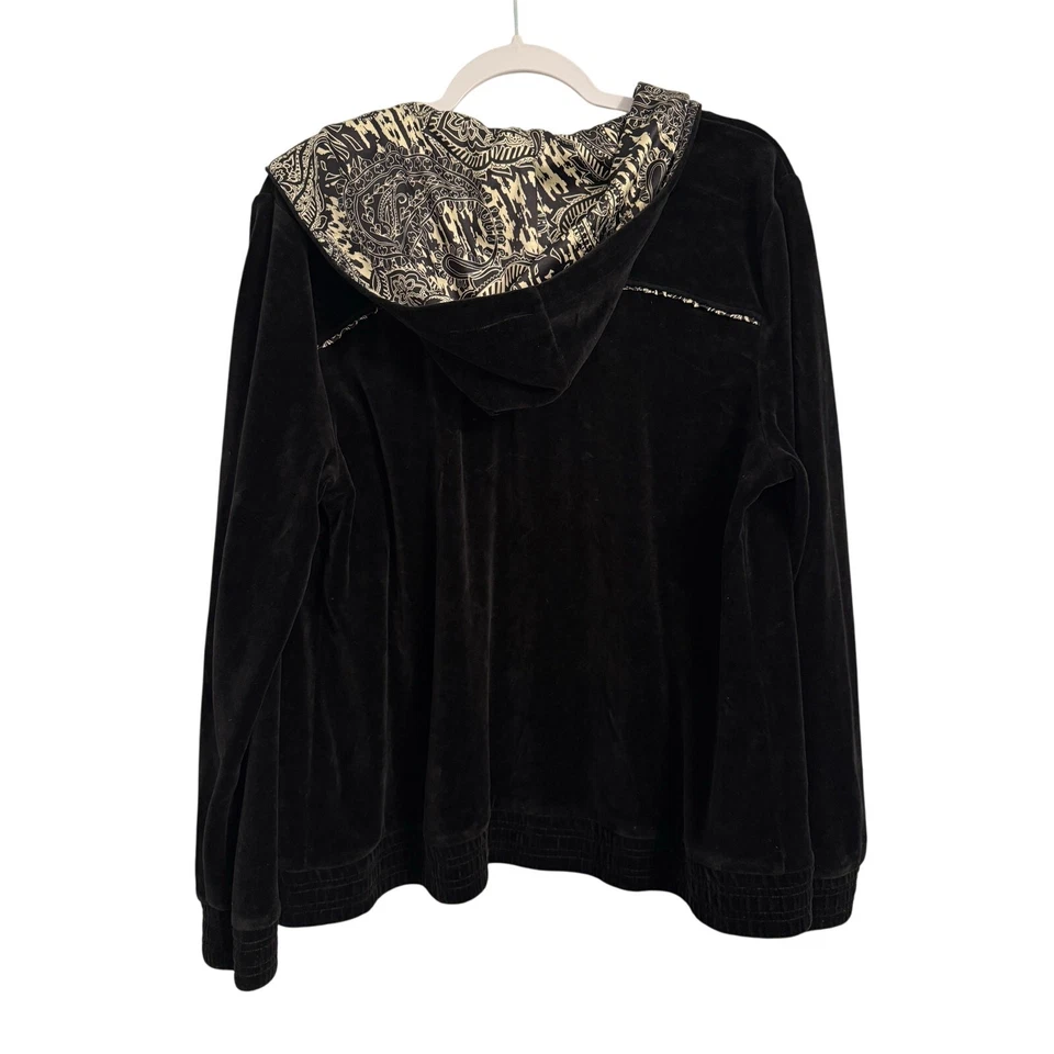 Chaqueta con Capucha Chico's Zenergy Para Mujer L Terciopelo Negro Floral Cremallera Frontal Exterior Foto 2 de 4