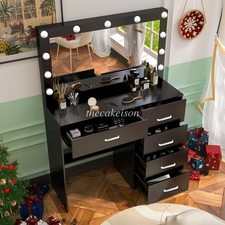 5 Drawers Vanity Desk Set w/Large 11 LED Lighted Mirror for Bedroom Makeup Table