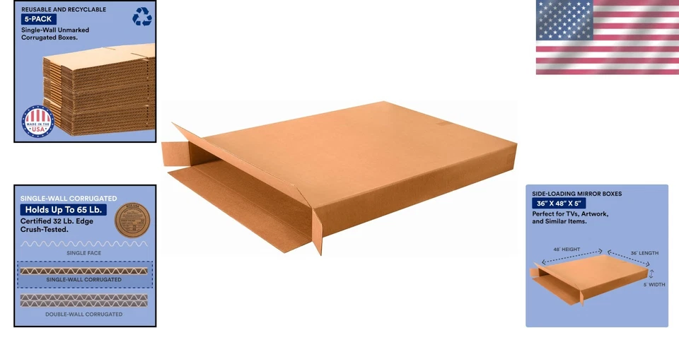 36"L x 48"H Cardboard Mirror Storage Boxes - 5-Pack, Perfect for Art & Frames - Image 2 of 4