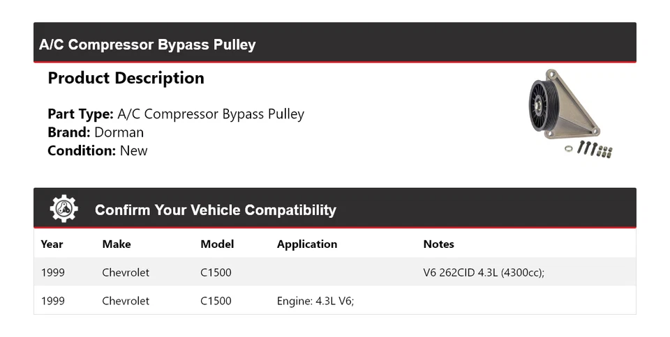 Polea de derivación del compresor de aire acondicionado para Chevrolet C1500 Dorman 1999 Foto 2 de 4