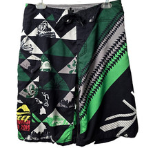 Reef Hawaiian Swim Board Shorts 30 Men Pro Surf Trunks POCKETS Union Jack Green