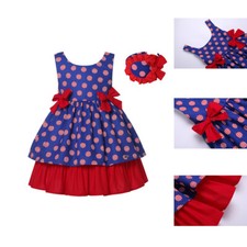 Vestito estivo bambina spagnolo con fiocchi fascia 2 3 4 5 6 8 9-10 12 anni