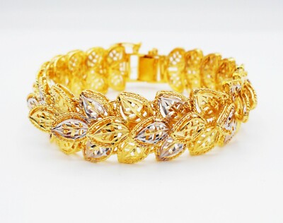Leaf 22K 23K 24K Thai Baht Yellow Gold Plated Bracelet Bangle Women Jewelry  2021