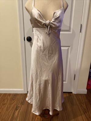 NWT Francesca s Mi Ami Women's Tie Front Maxi Dress Gold Satin Size Small
