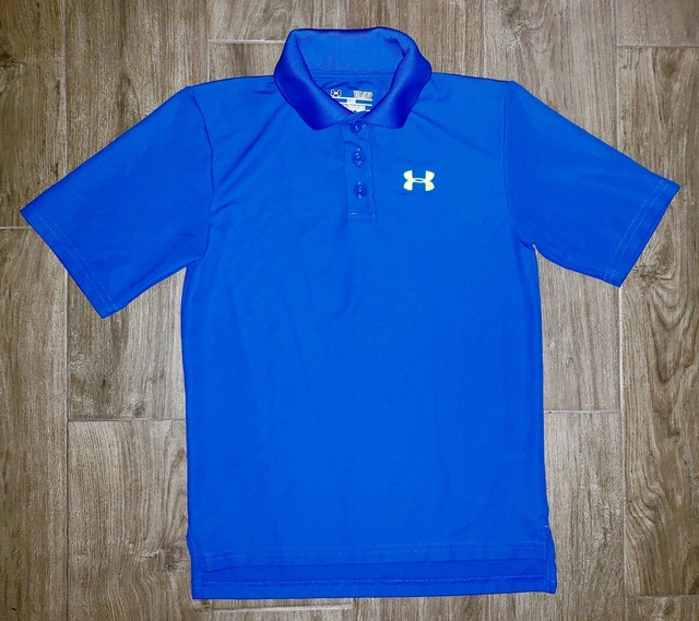 UNDER ARMOUR Boys HEATGEAR Short Sleeve BLUE Youth GOLF Collared SHIRT