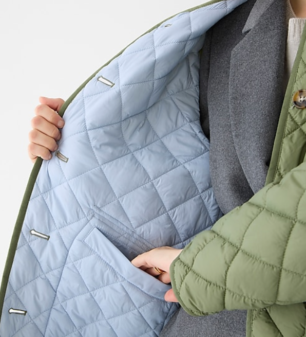 NWT J.Crew 268 Reversible Quilted Lightweight Greenwich jacket, Olive