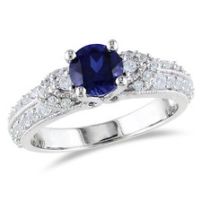 Amour Sterling Silver Created Blue and White Sapphire Engagement Ring