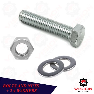 VSD BOLTS AND NUTS + 2x WASHERS M3 M4 M5 FULLY THREADED SET SCREWS ZINC PLATED