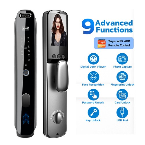 3D Face Recognition Unlock Digital Door Lock With Camera FIngerprint Password DE - Picture 12 of 24