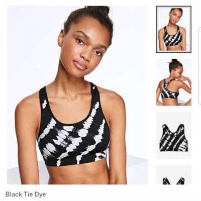 Victoria's Secret Pink Sports Bra Unlined  Racerback Black Tie Dye Women's Small