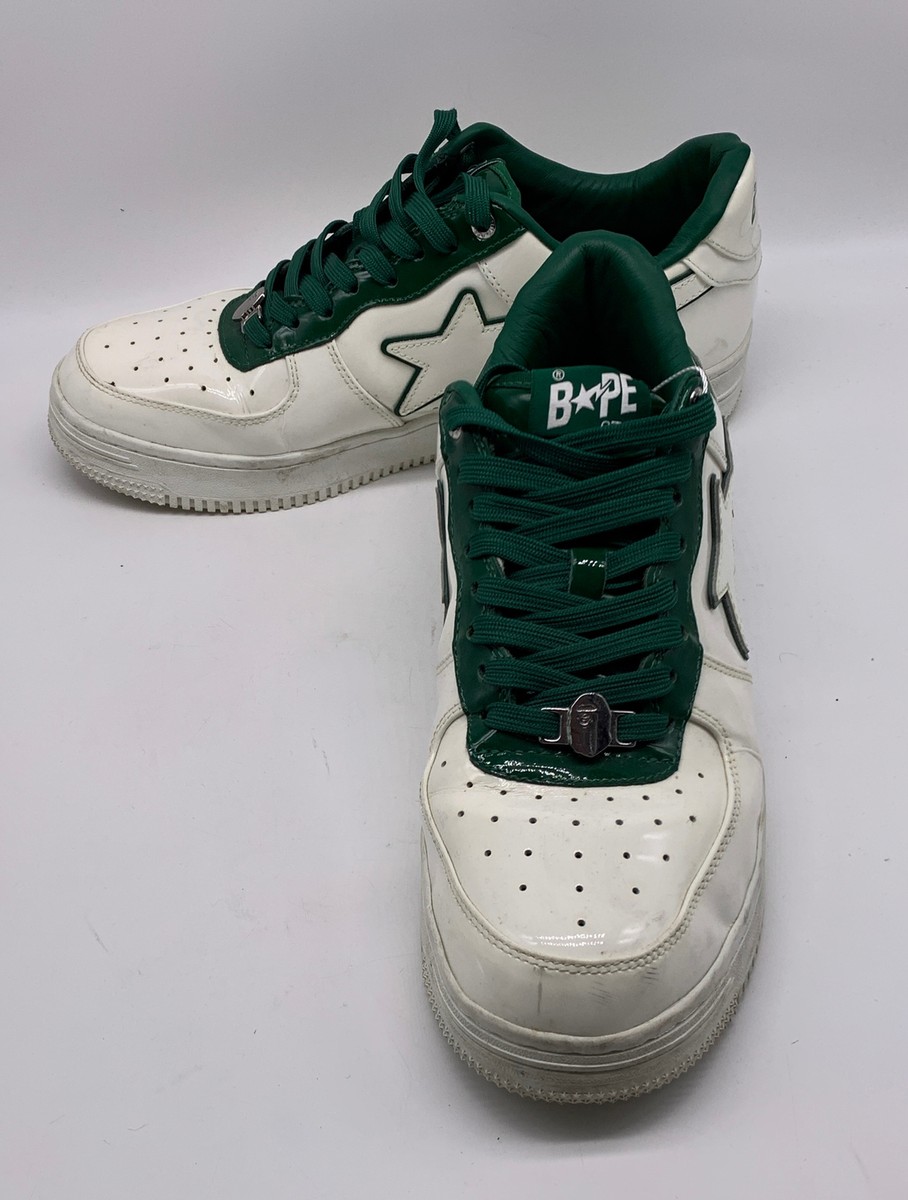 Bape Sta Green White A Bathing Ape Patent Leather Mens Lace Up