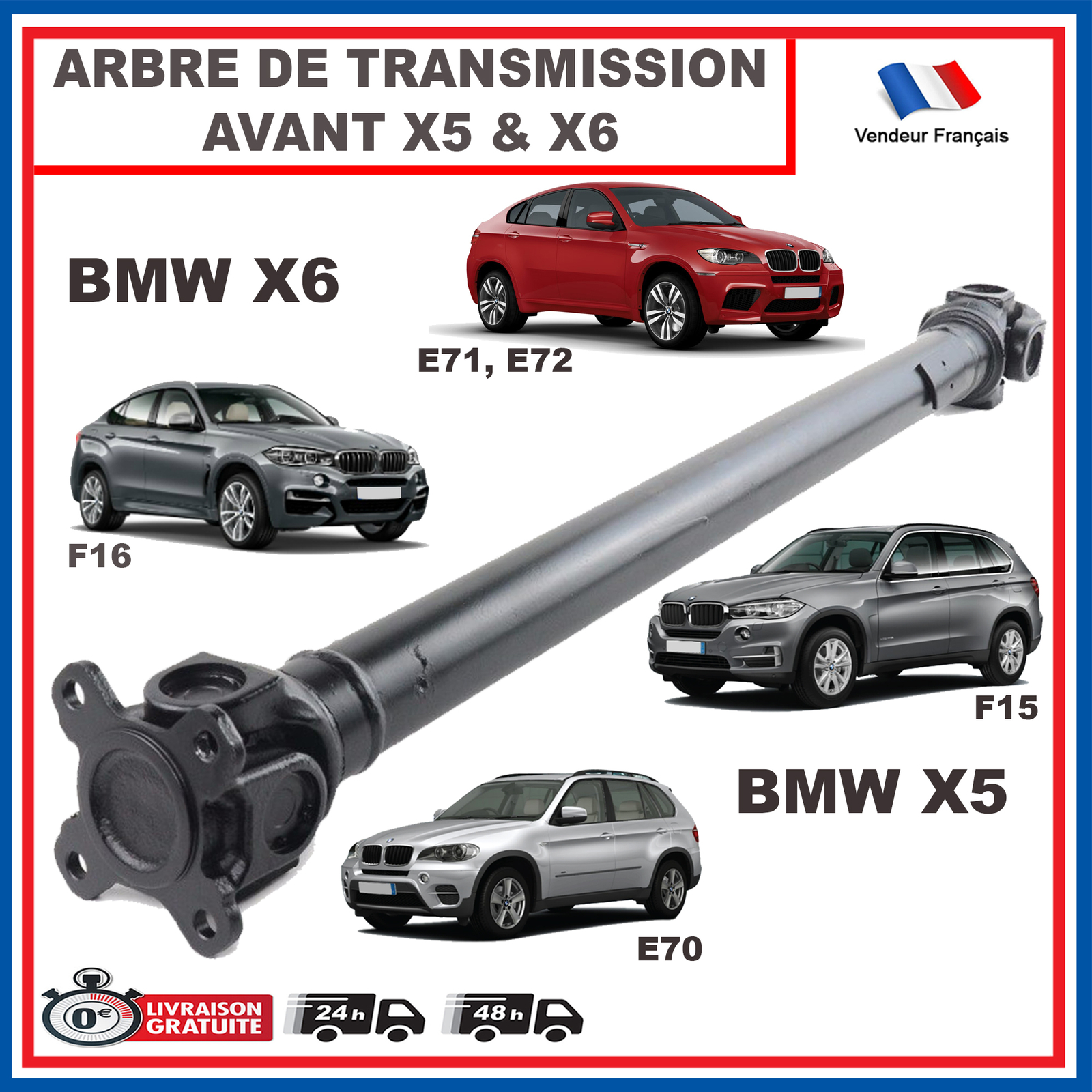 Arbre de transmission avant pour BMW X5 E70 et F15 xDrive