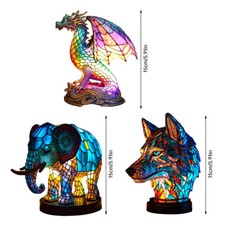 Stained Glass Animal Night Light - Retro Creative Table Lamp for Bedroom UK