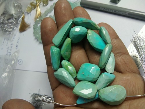 GENUINE TURQUOISE NUGGET FACETED 12x16-13x24 MM GEMSTONE BEADS 6.5" STRANDS - Picture 3 of 4