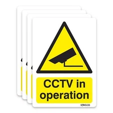 Pack of 4 CCTV security camera IN OPERATION vinyl warning sticker, window decal